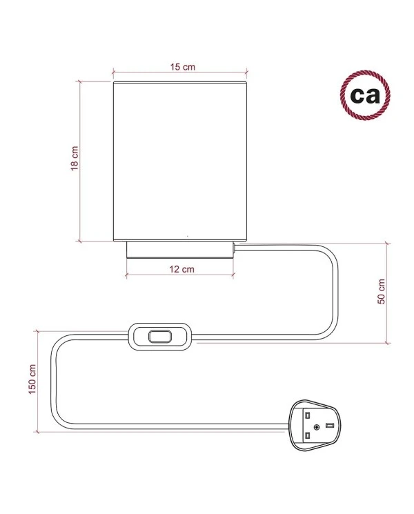 Posaluce in metal with Lobster Cinette Cilindro lampshade, complete with fabric cable, switch and UK plug