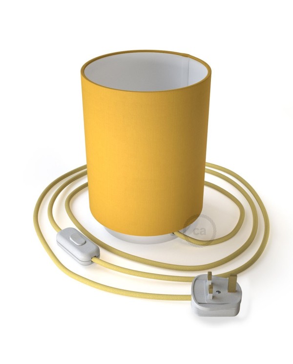Posaluce in metal with Bright Yellow Cilindro lampshade, complete with fabric cable, switch and UK plug