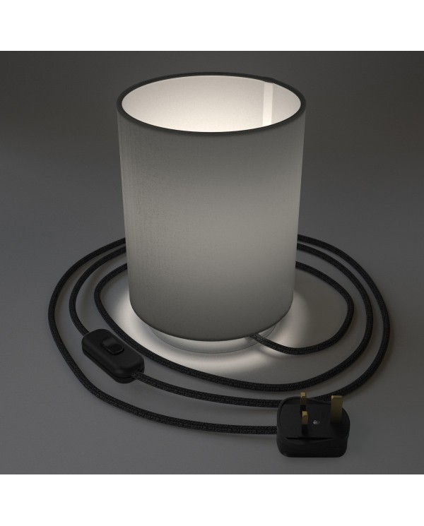 Posaluce in metal with Penguin Electra Cilindro lampshade, complete with fabric cable, switch and UK plug