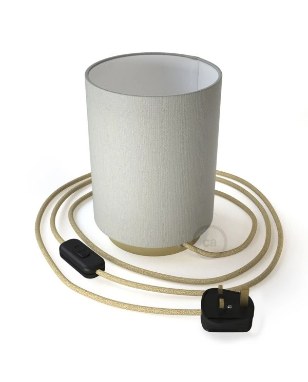 Posaluce in metal with White Lawn Cilindro lampshade, complete with fabric cable, switch and UK plug