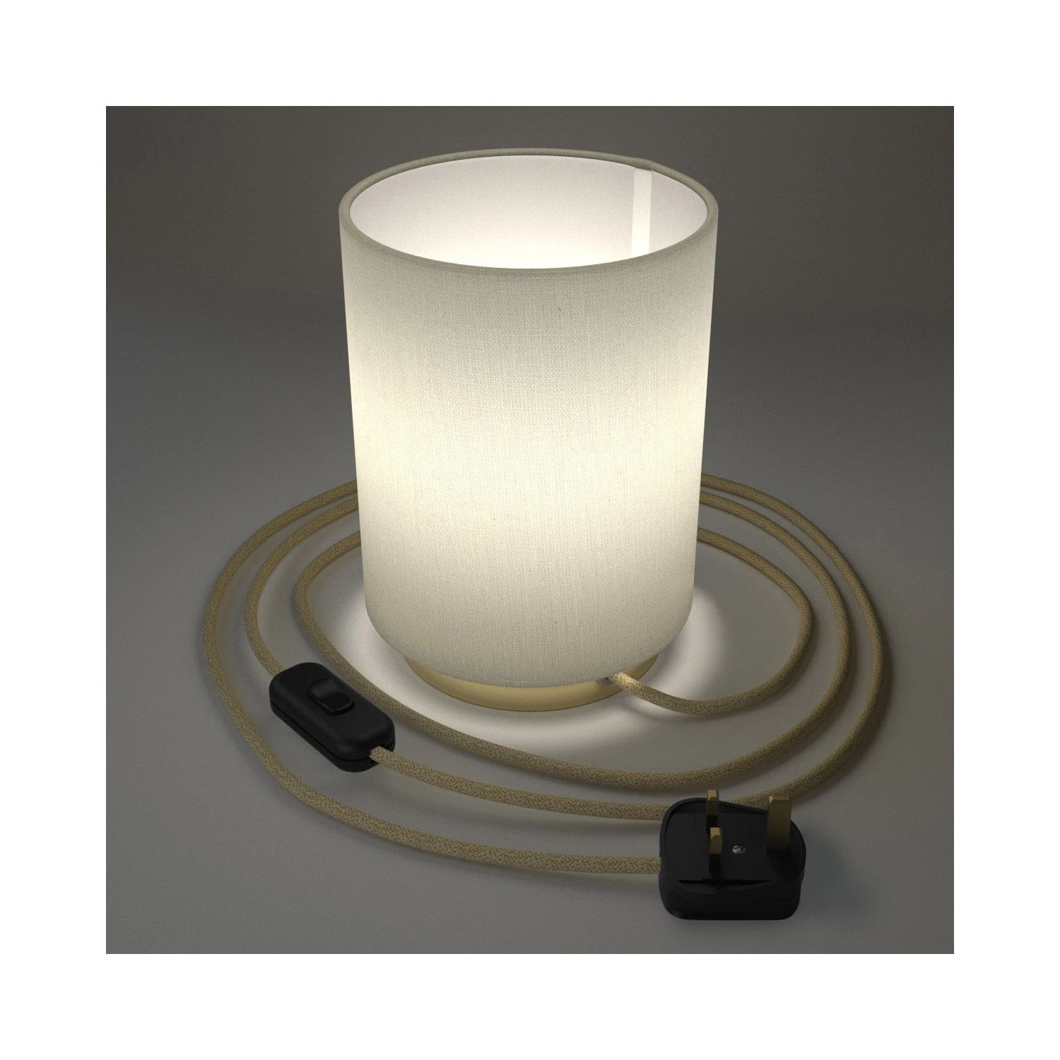 Posaluce in metal with White Lawn Cilindro lampshade, complete with fabric cable, switch and UK plug