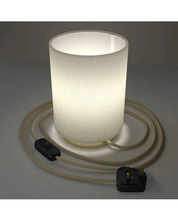 Posaluce in metal with White Lawn Cilindro lampshade, complete with fabric cable, switch and UK plug