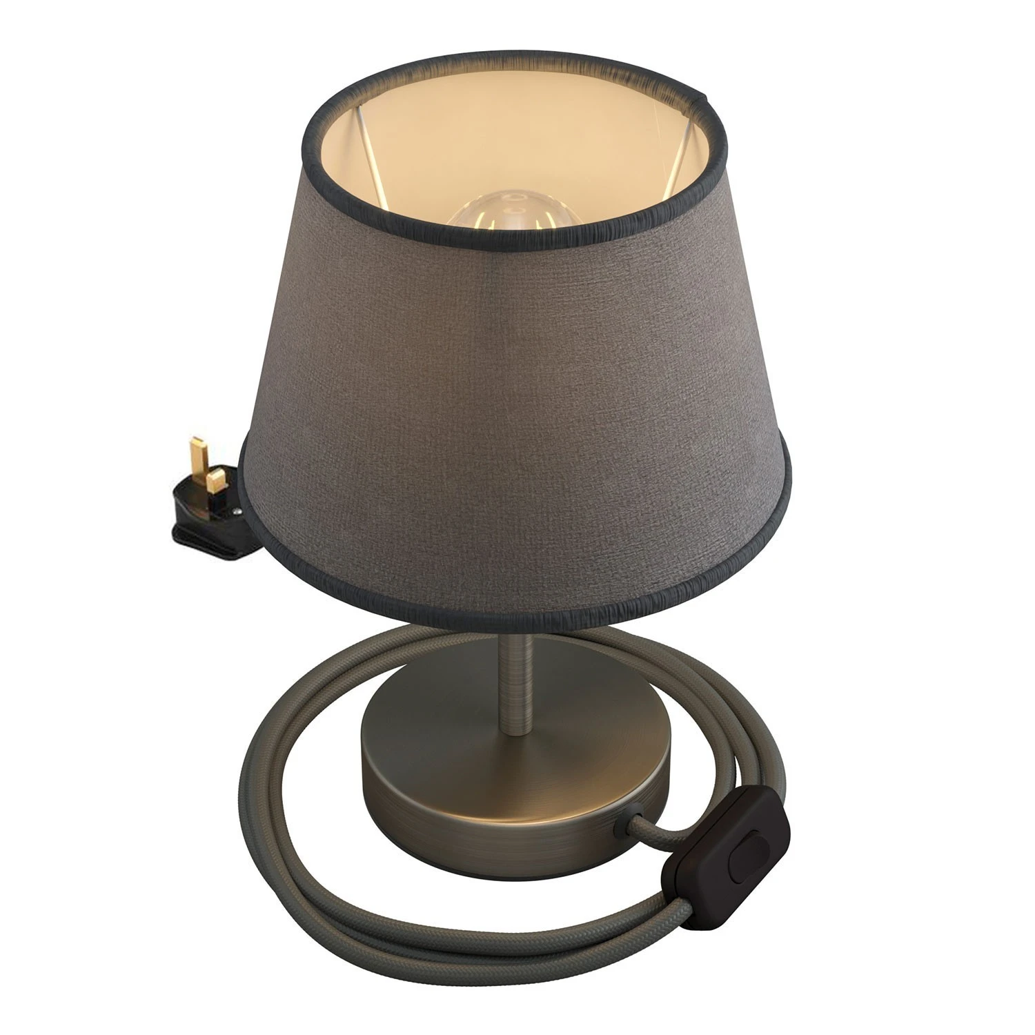 Alzaluce with Impero lampshade, metal table lamp with english plug, cable and switch