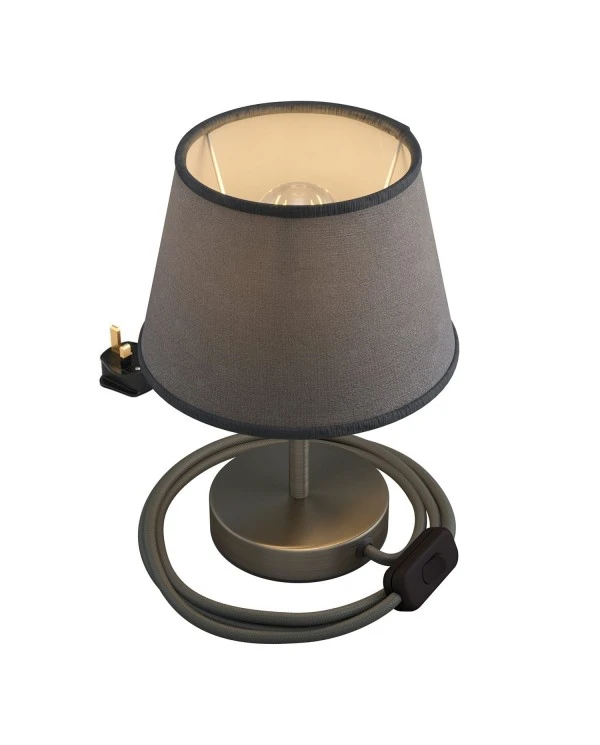 Alzaluce with Impero lampshade, metal table lamp with english plug, cable and switch