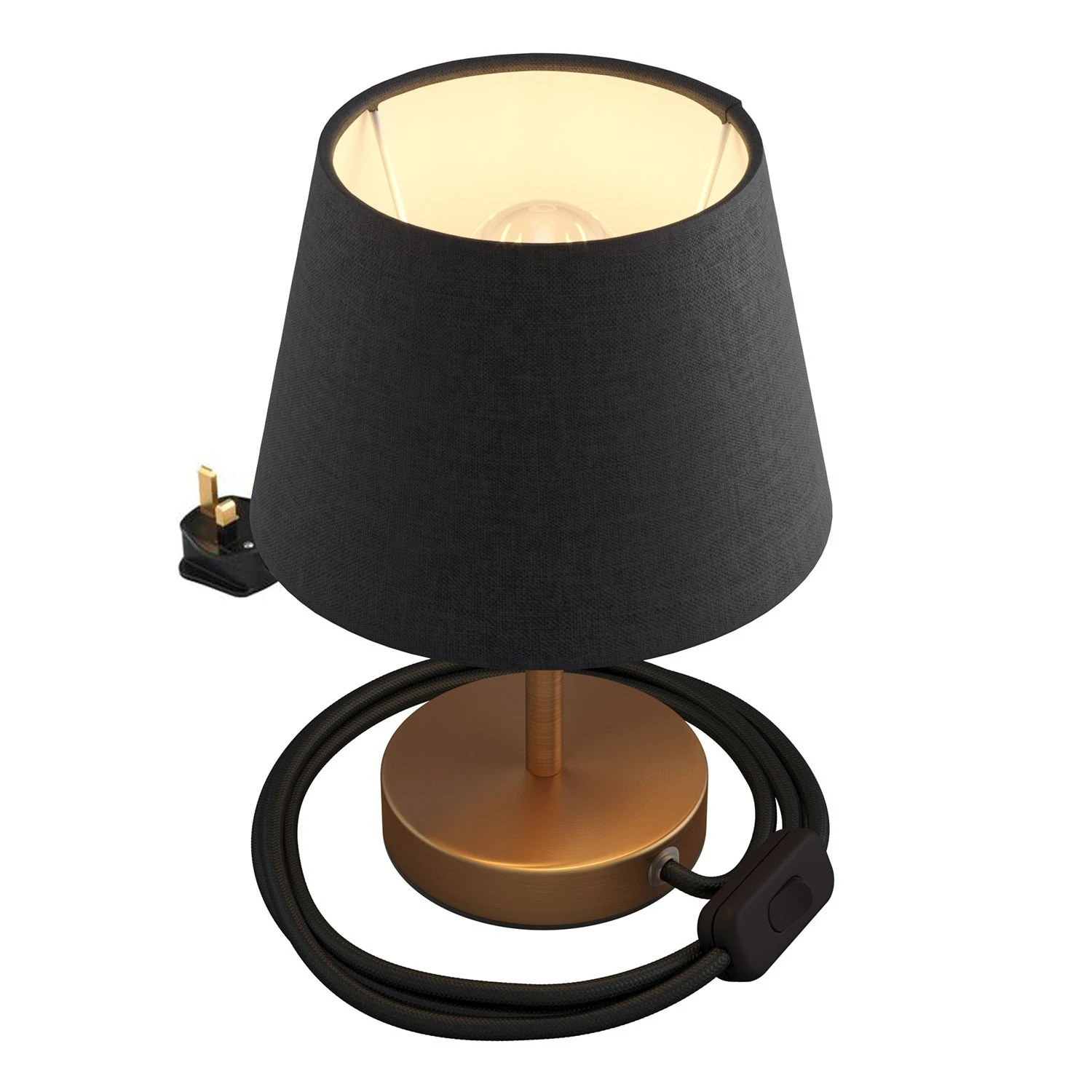 Alzaluce with Impero lampshade, metal table lamp with english plug, cable and switch