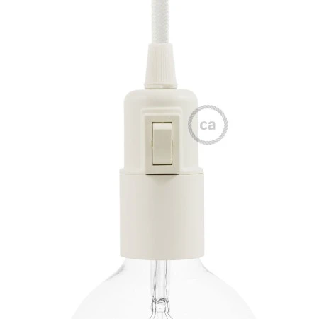 Thermoplastic E27 lamp holder kit with switch - White