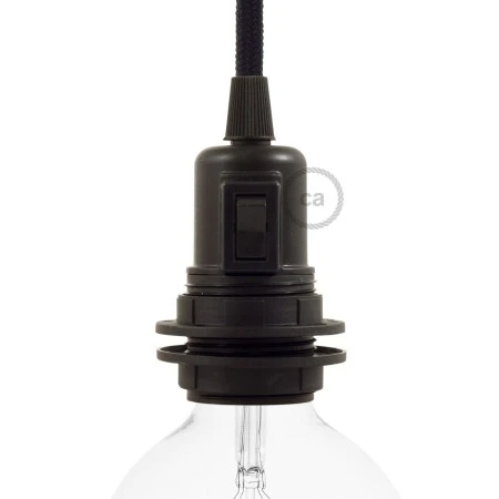 Double ferrule thermoplastic E27 lamp holder kit for lampshade with switch - Black