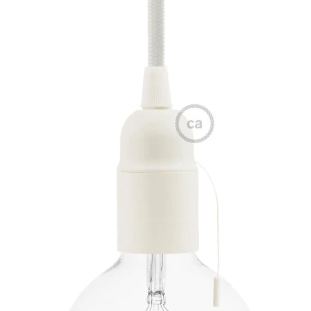 Thermoplastic E27 lamp holder kit with pull switch - White