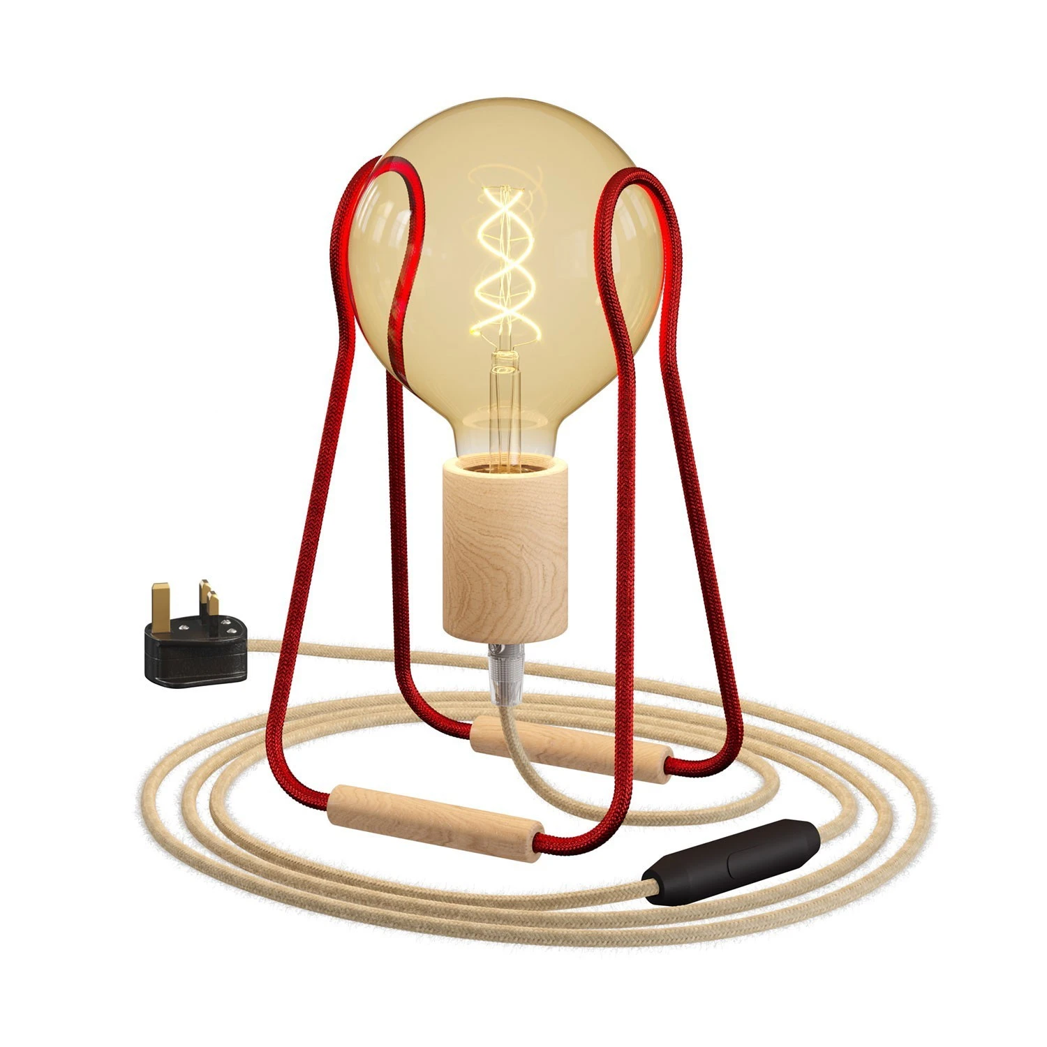 Taché Wood, table lamp complete with a fabric cable, switch and UK plug