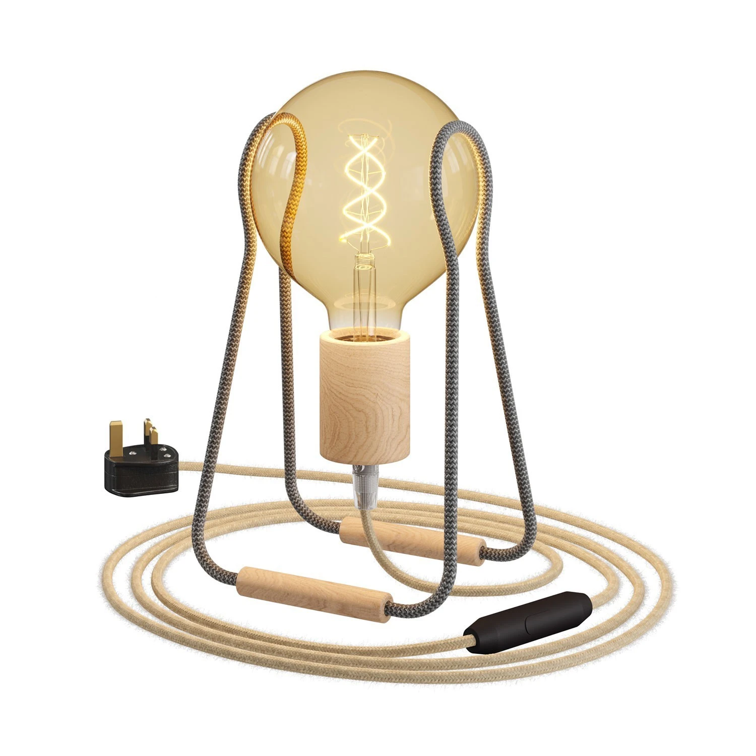 Taché Wood, table lamp complete with a fabric cable, switch and UK plug