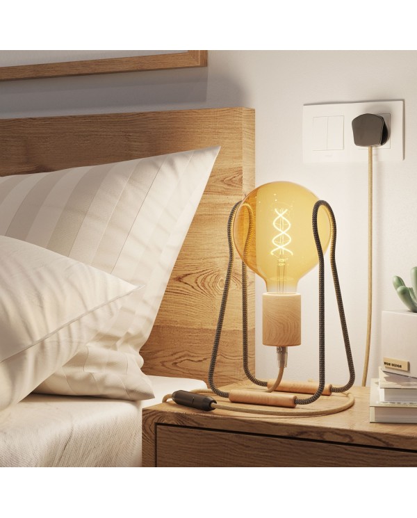 Taché Wood, table lamp complete with a fabric cable, switch and UK plug