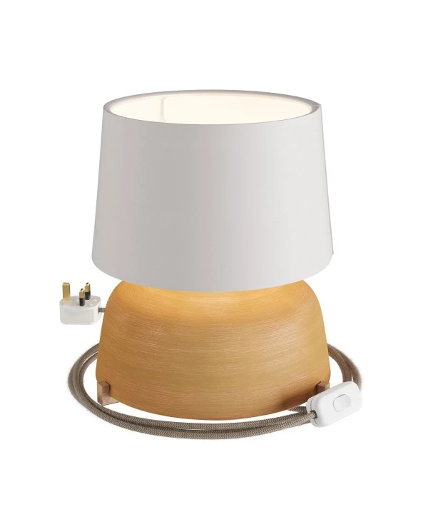 Coppa ceramic table lamp with Athena shade, complete with textile cable, switch and UK plug