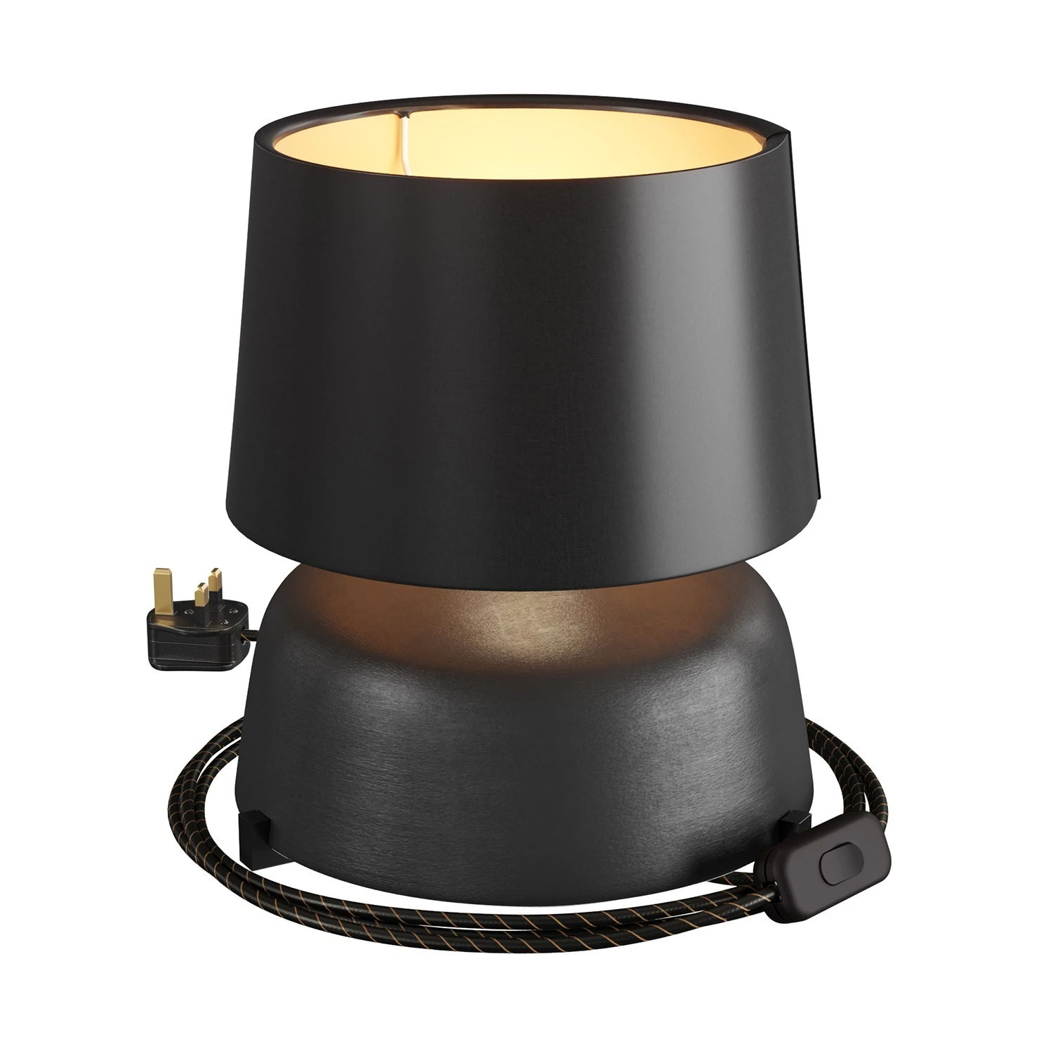 Coppa ceramic table lamp with Athena shade, complete with textile cable, switch and UK plug