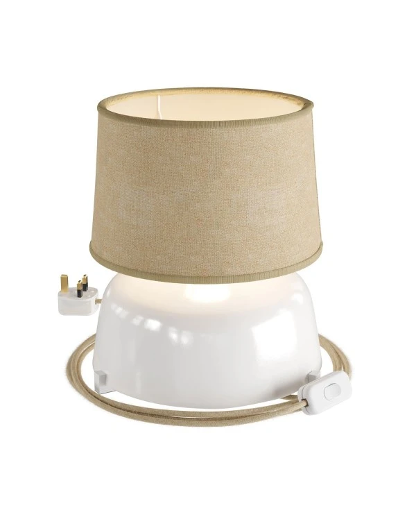 Coppa ceramic table lamp with Athena shade, complete with textile cable, switch and UK plug