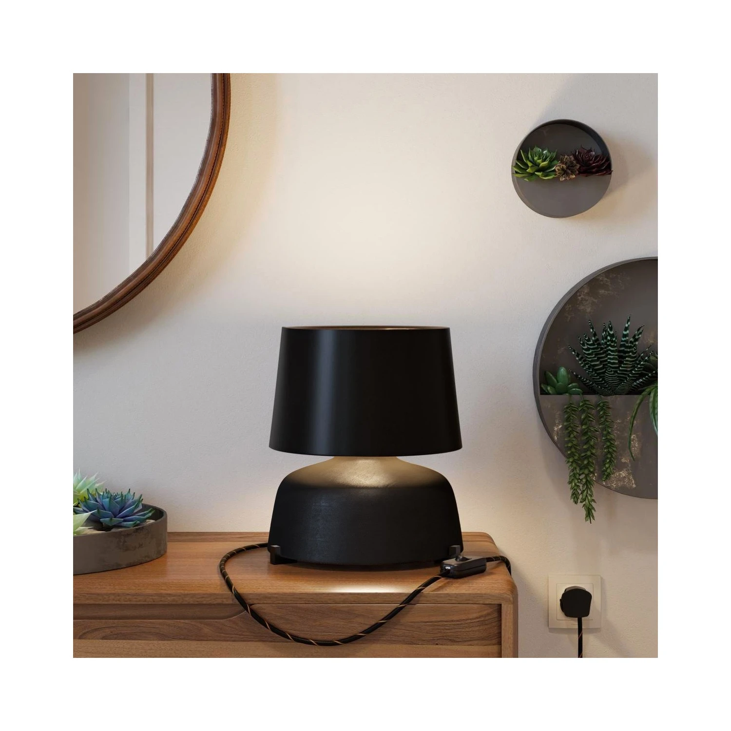 Coppa ceramic table lamp with Athena shade, complete with textile cable, switch and UK plug