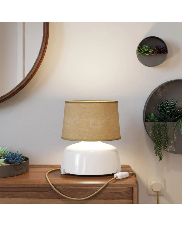 Coppa ceramic table lamp with Athena shade, complete with textile cable, switch and UK plug