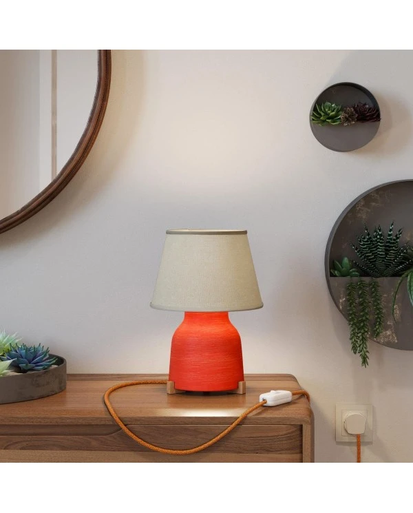 Vaso ceramic table lamp with Impero shade, complete with textile cable, switch and UK plug