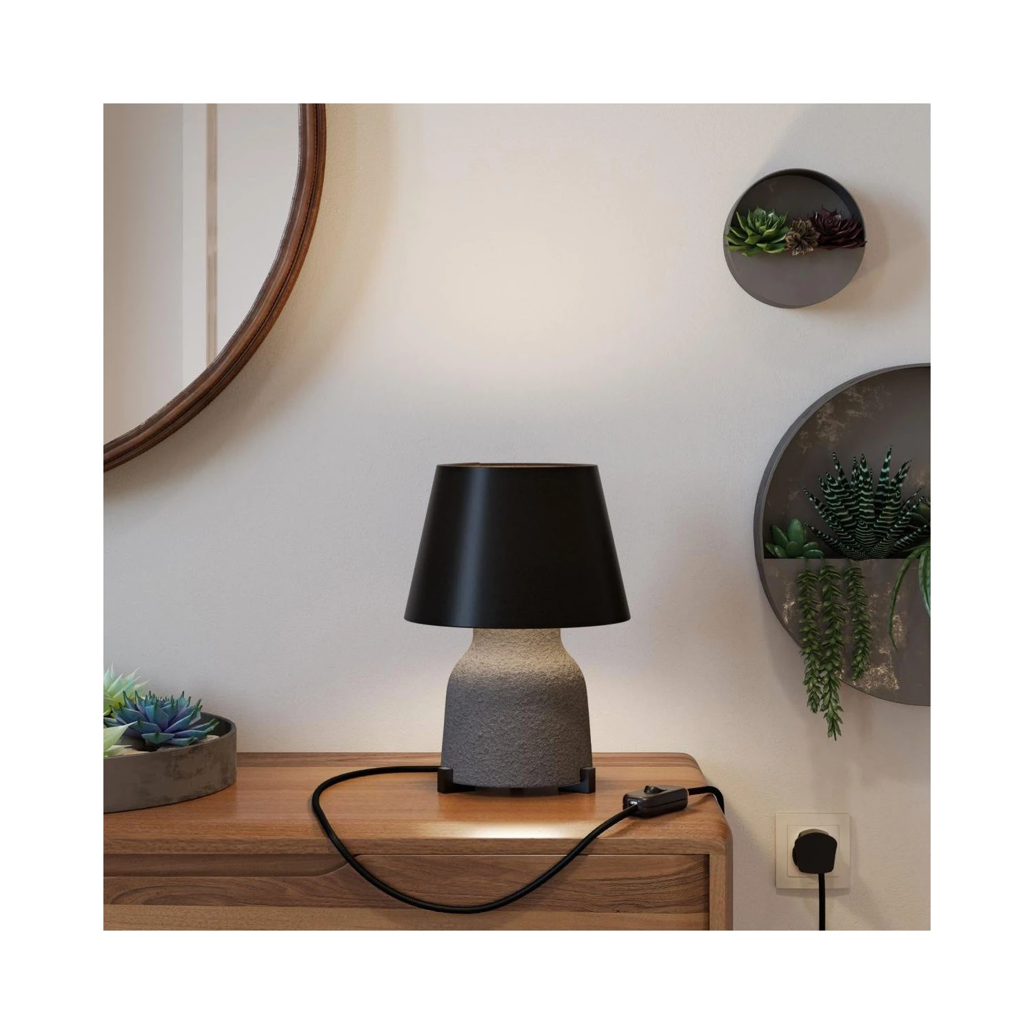 Vaso ceramic table lamp with Impero shade, complete with textile cable, switch and UK plug