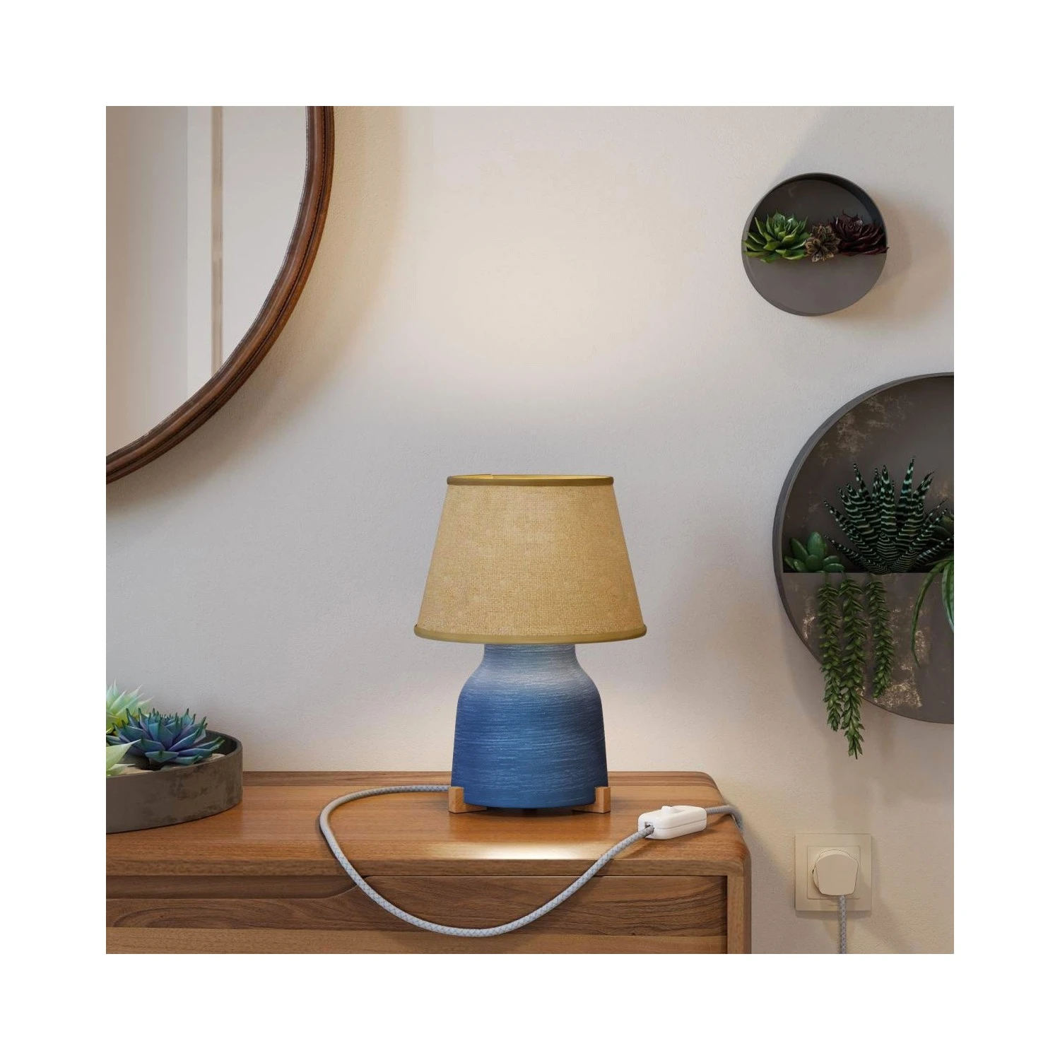 Vaso ceramic table lamp with Impero shade, complete with textile cable, switch and UK plug