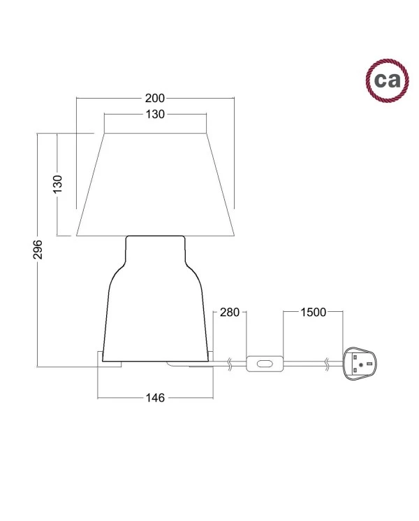 Vaso ceramic table lamp with Impero shade, complete with textile cable, switch and UK plug