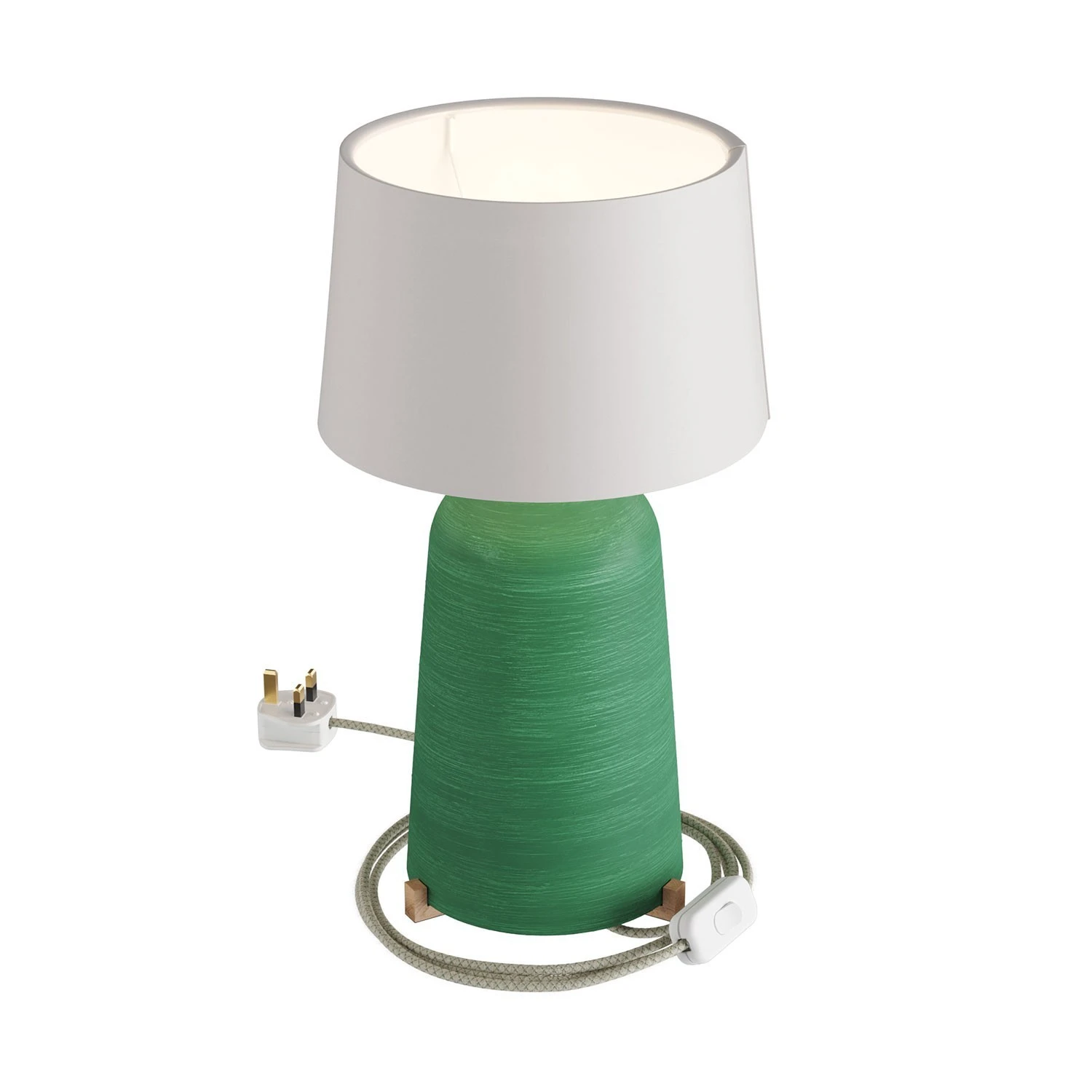 Bottiglia ceramic table lamp with Athena lampshade, complete with textile cable, switch and UK plug