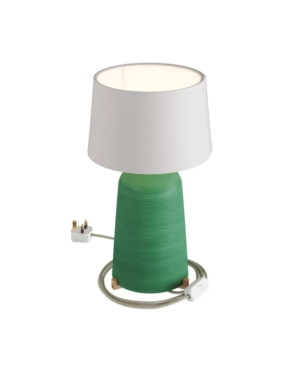 Bottiglia ceramic table lamp with Athena lampshade, complete with textile cable, switch and UK plug