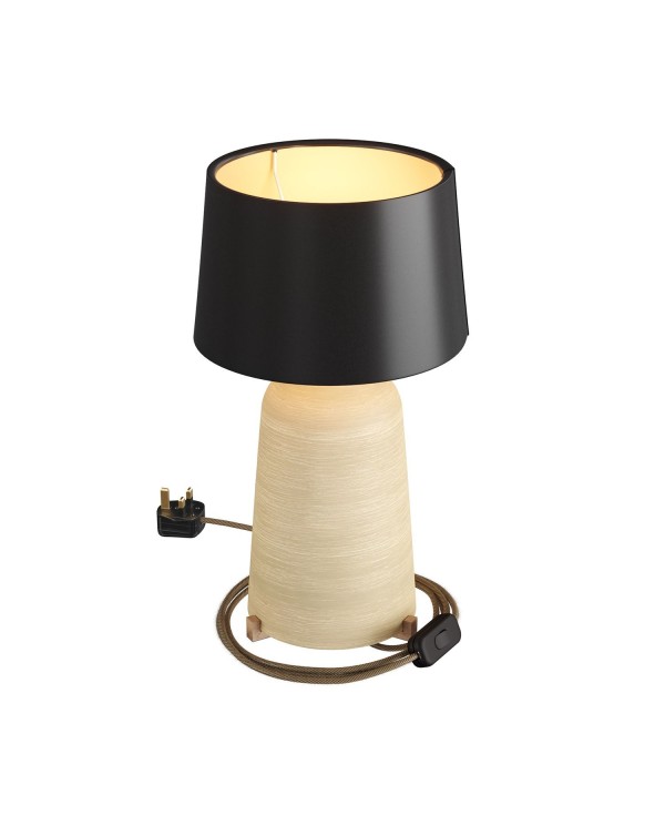Bottiglia ceramic table lamp with Athena lampshade, complete with textile cable, switch and UK plug