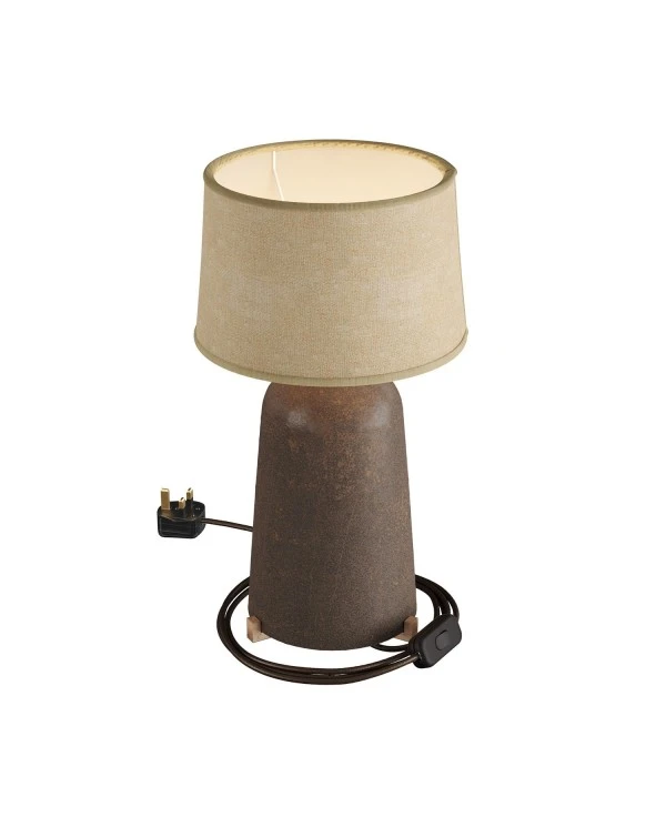 Bottiglia ceramic table lamp with Athena lampshade, complete with textile cable, switch and UK plug