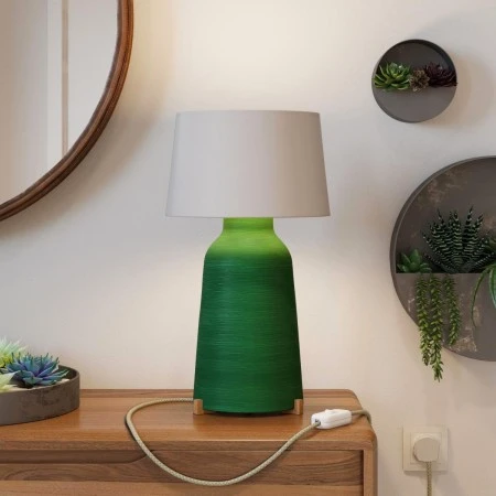 Bottiglia ceramic table lamp with Athena lampshade, complete with textile cable, switch and UK plug