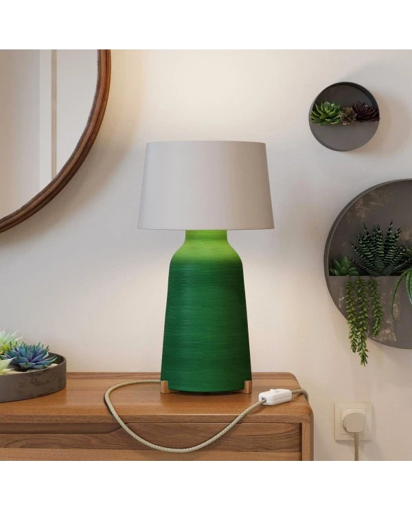 Bottiglia ceramic table lamp with Athena lampshade, complete with textile cable, switch and UK plug