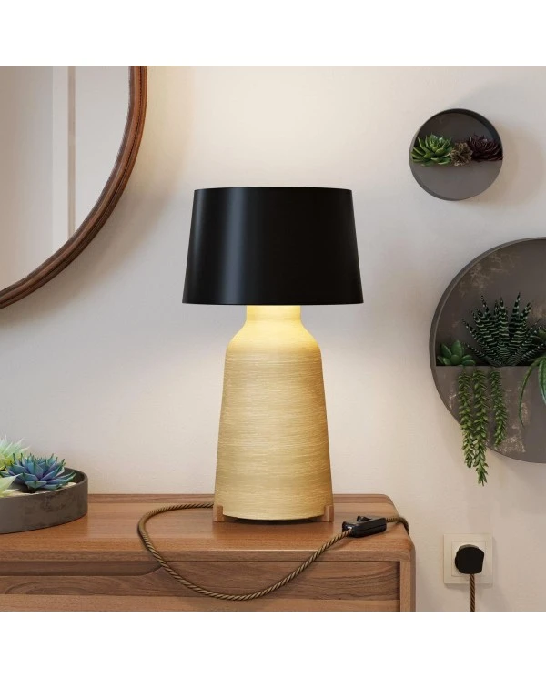 Bottiglia ceramic table lamp with Athena lampshade, complete with textile cable, switch and UK plug