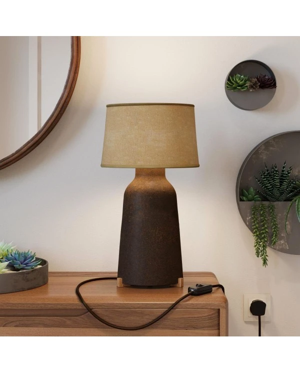 Bottiglia ceramic table lamp with Athena lampshade, complete with textile cable, switch and UK plug