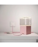 Posaluce Cubetto Color, painted wooden table lamp complete with textile cable, switch and UK plug