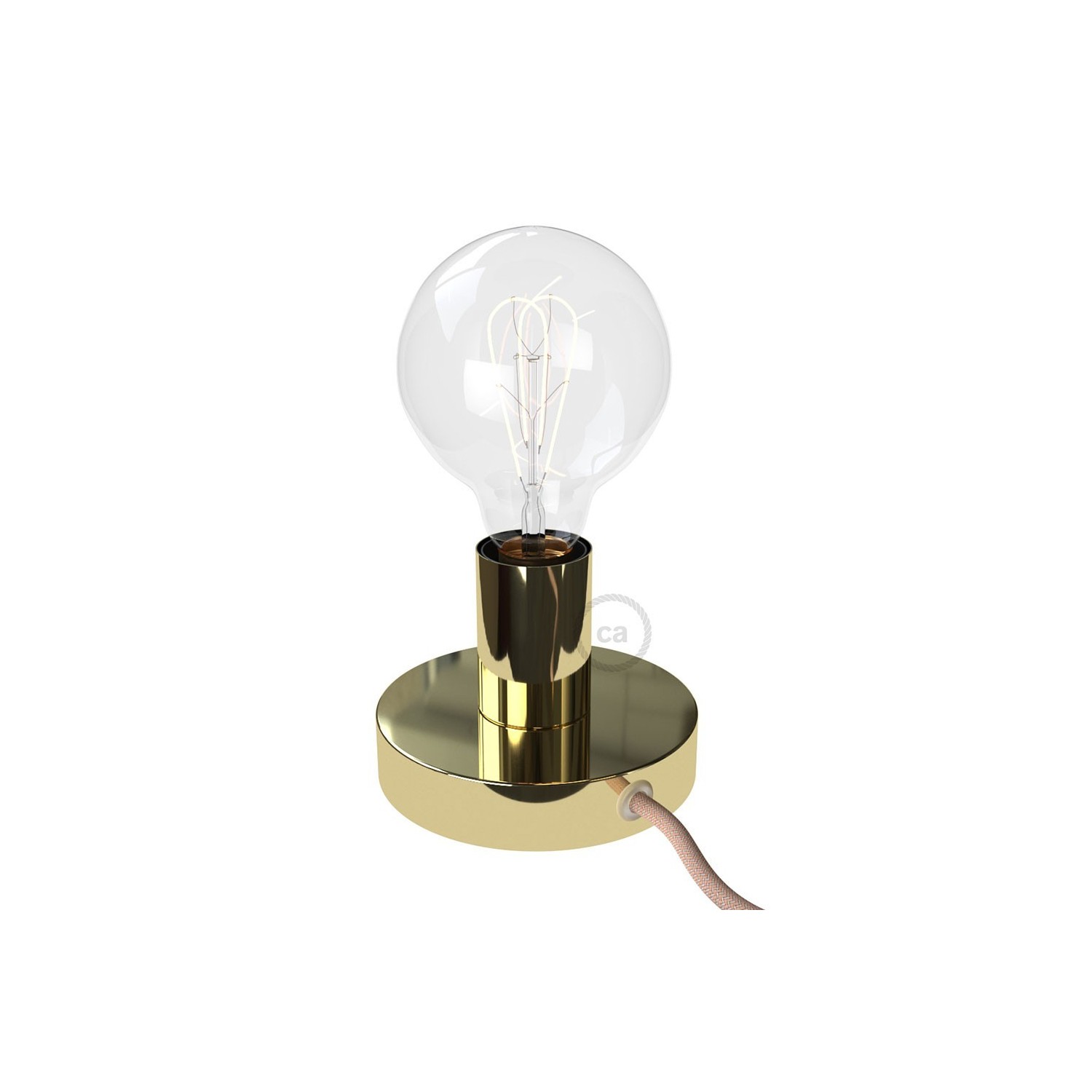 Posaluce, the brass metal table lamp, with textile cable, in-line switch and english plug