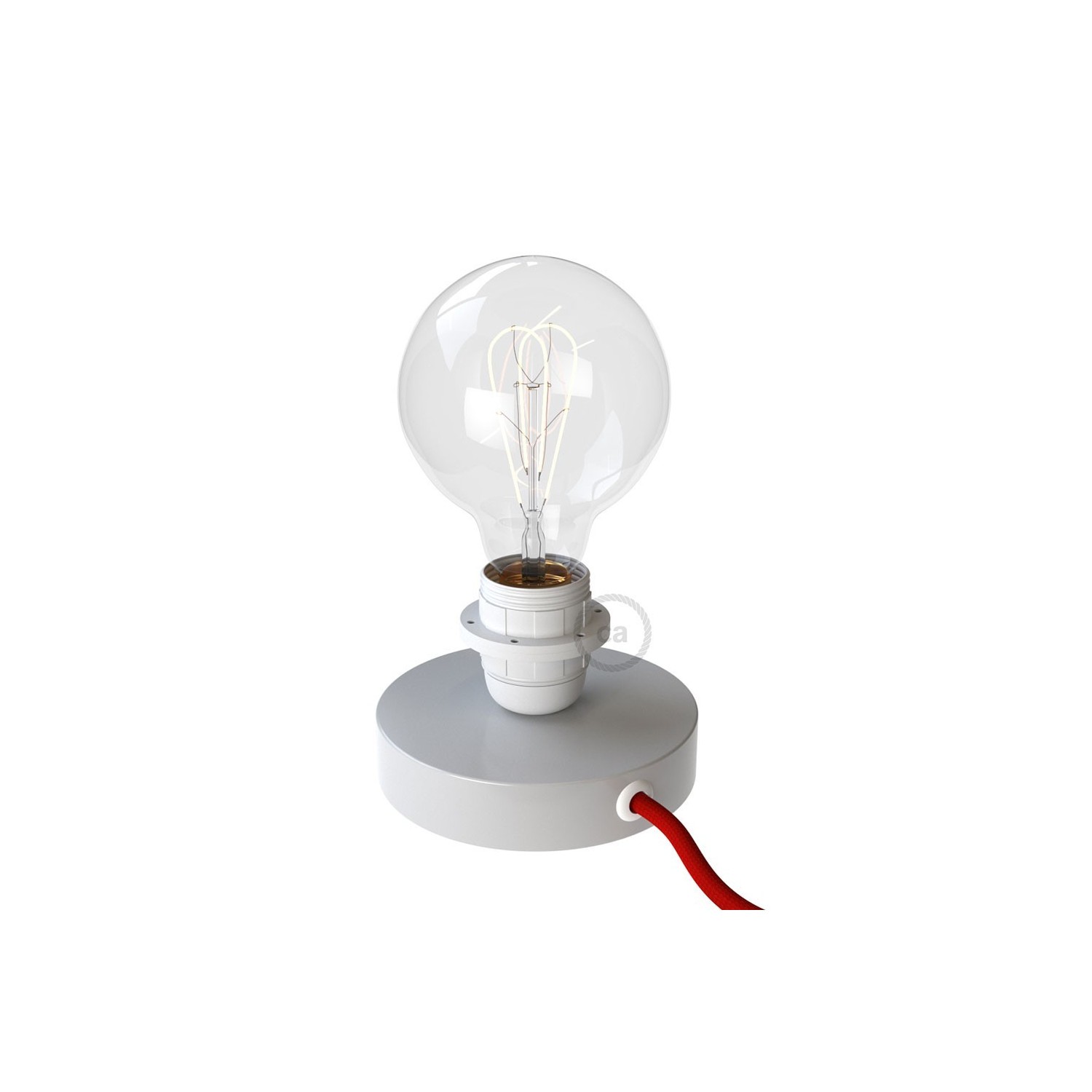 Posaluce, the white metal table lamp for lampshade, with textile cable, in-line switch and english plug