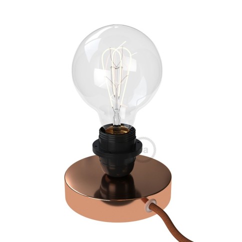 Posaluce, the coppered metal table lamp for lampshade, with textile cable, in-line switch and english plug