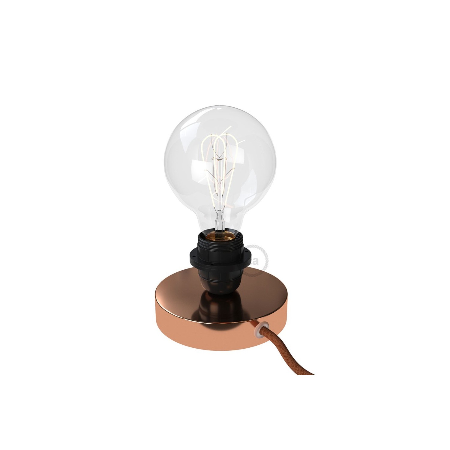 Posaluce, the coppered metal table lamp for lampshade, with textile cable, in-line switch and english plug