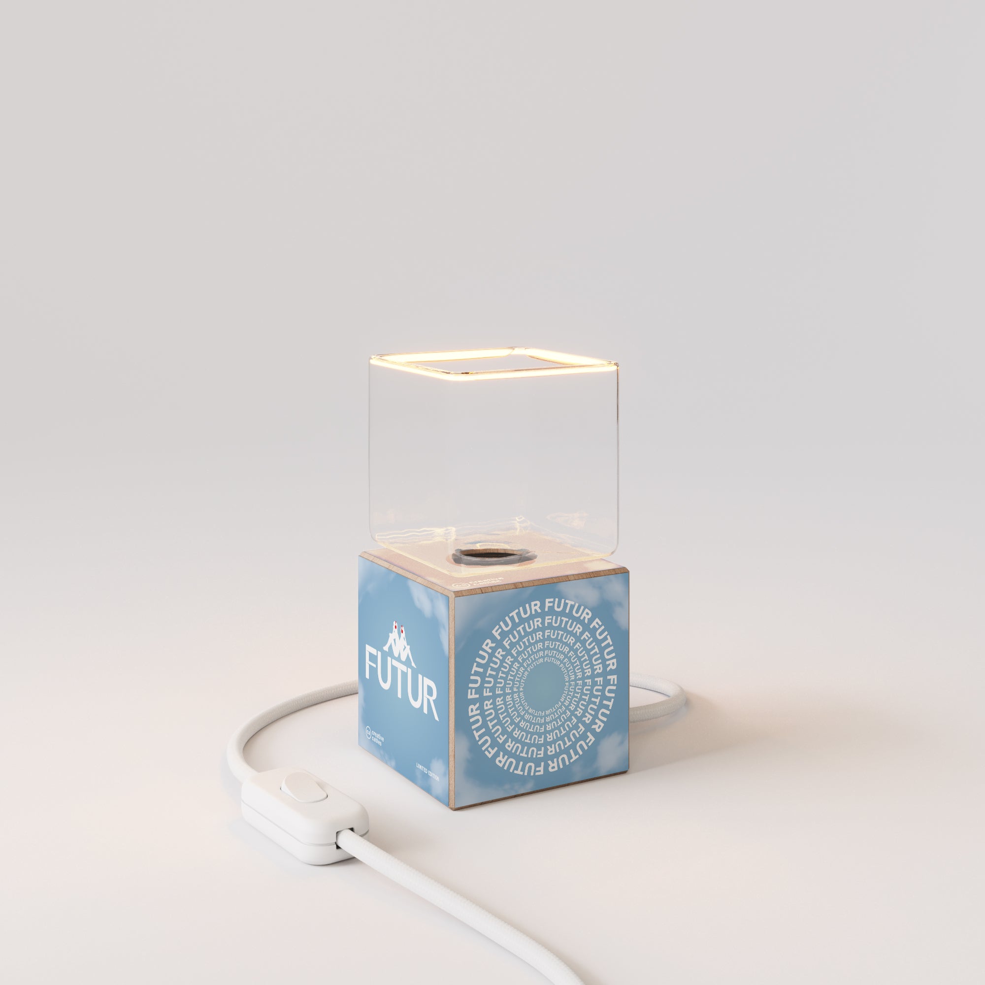 Cubetto table lamp "Futur" with UK plug and Ghost light bulb - Futur Festival