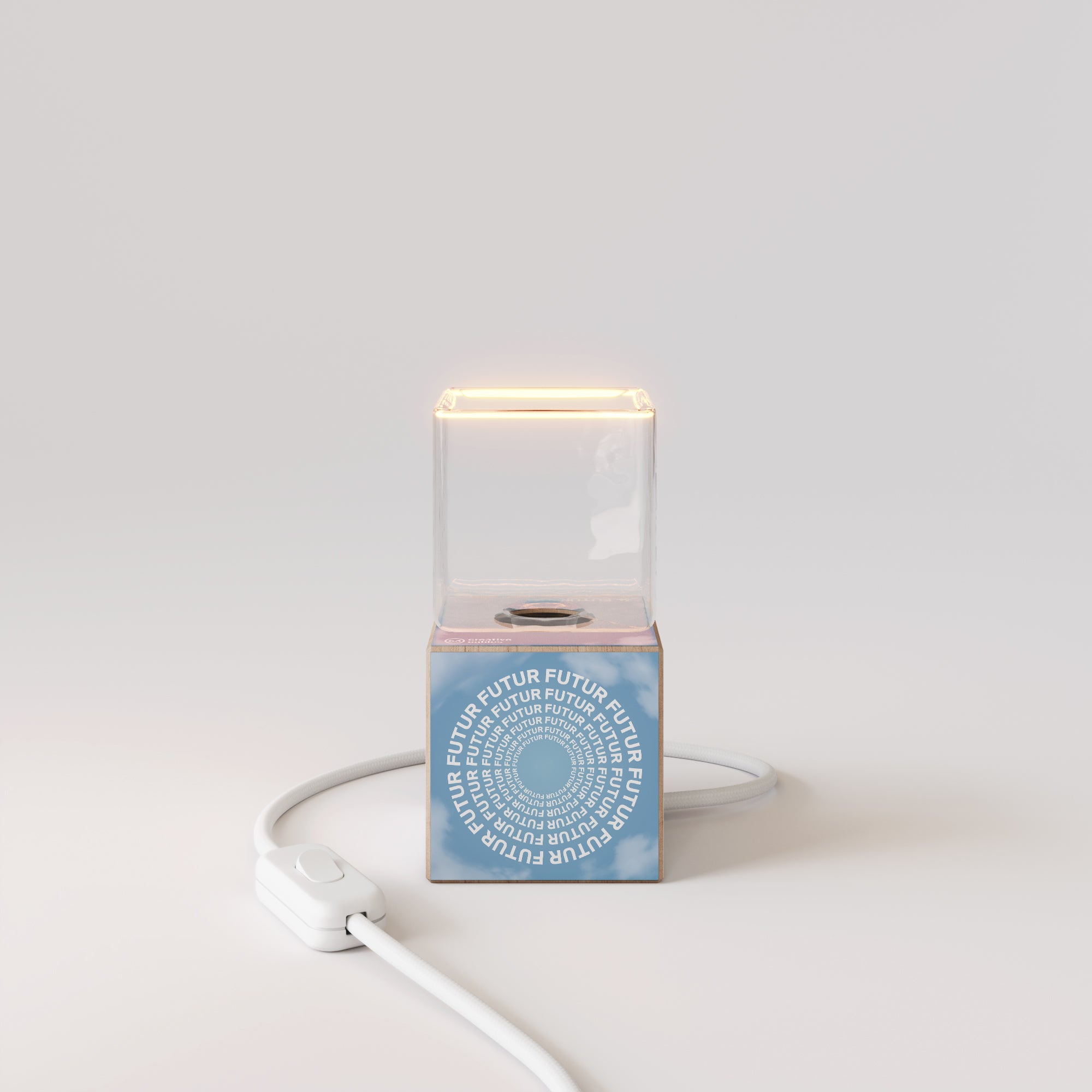 Cubetto table lamp "Futur" with UK plug and Ghost light bulb - Futur Festival