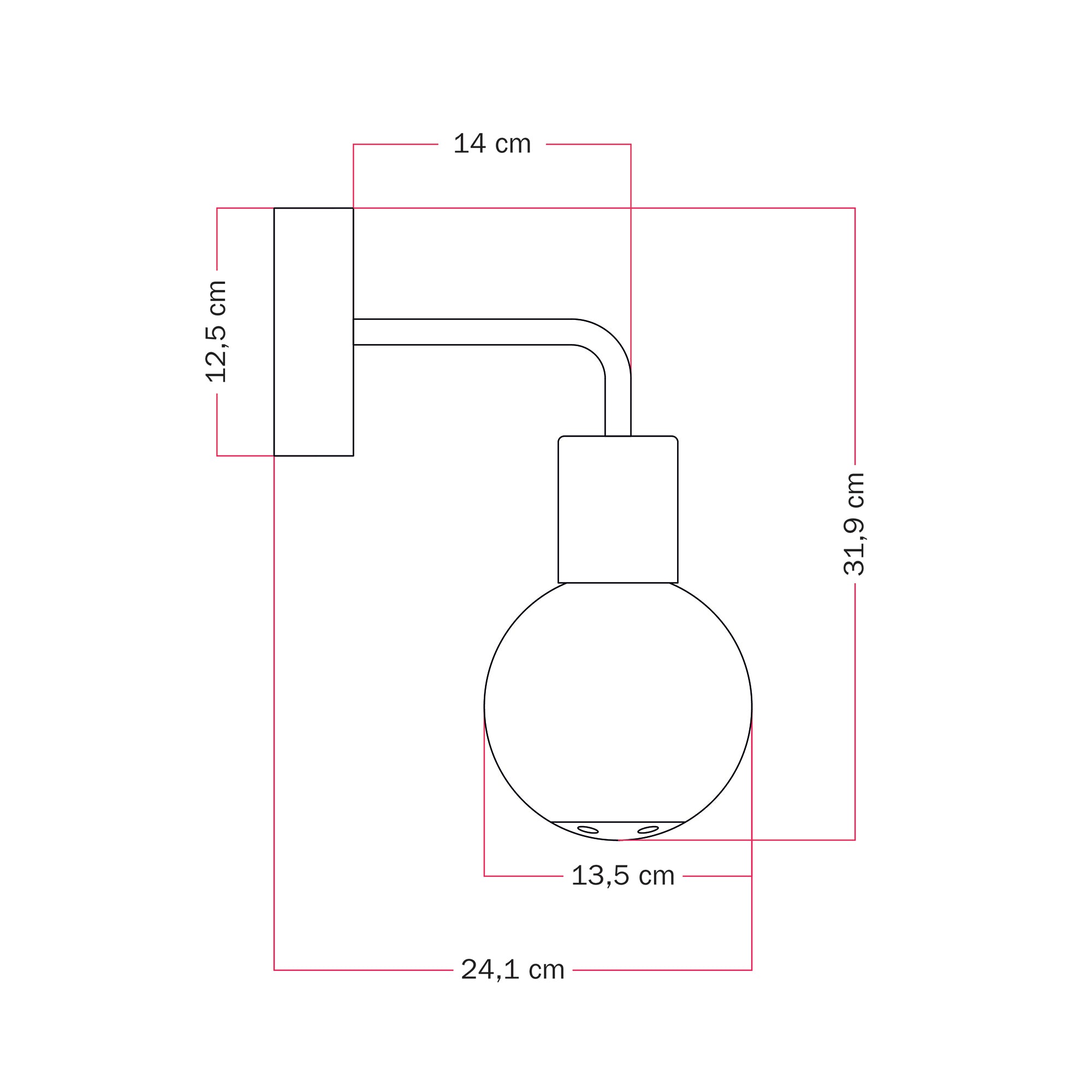 Applique da esterno Modulair IP65 con estensione a L e paralume a sfera infrangibile Unbreak-a-Ball - Bianco