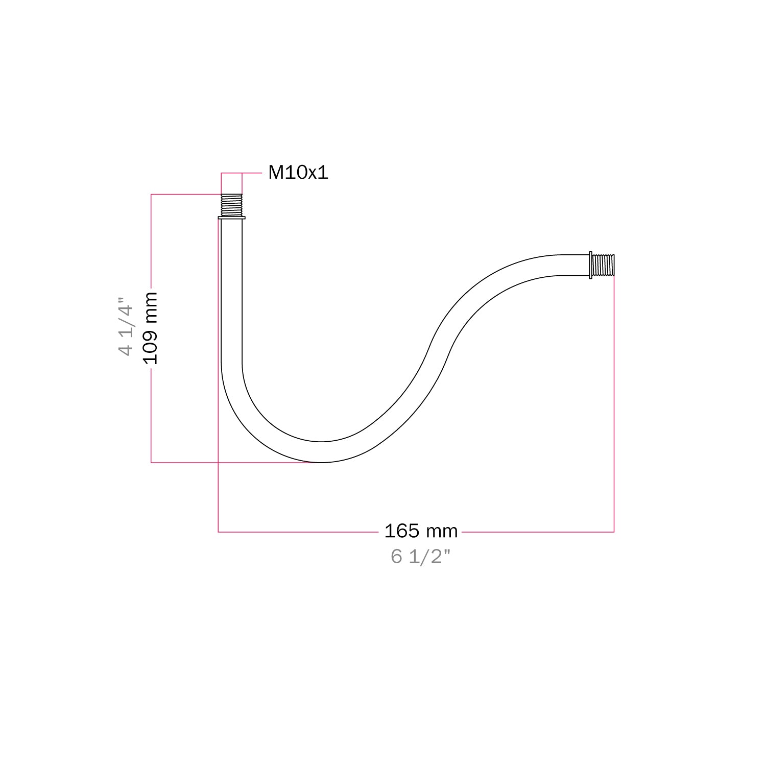 S-shaped curved extension tube for lamp, 16.5 cm metal – Satin Copper