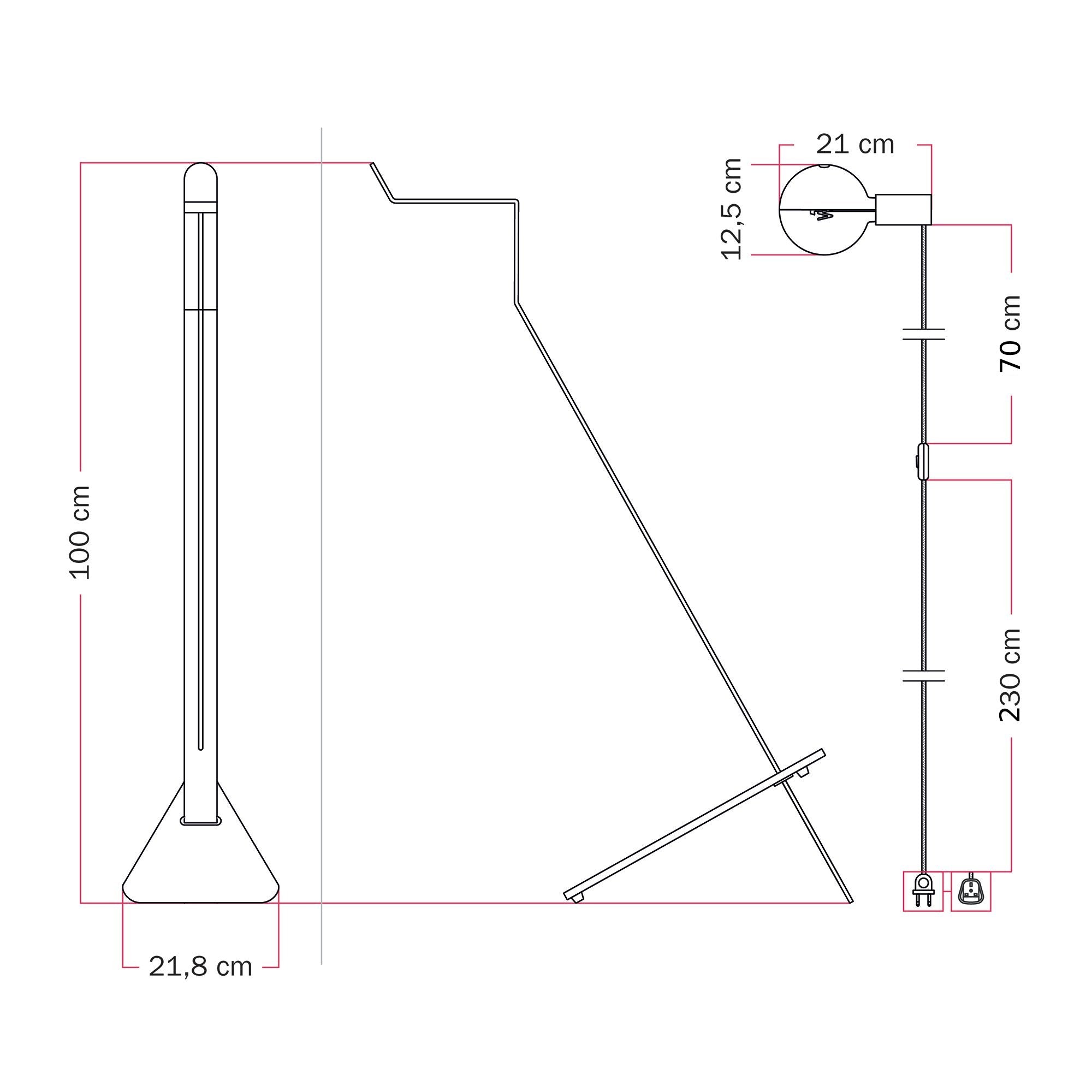 Lampada da terra inclinabile con lampadina LED G125 verniciata e spina UK - Mario Talia - Grigio