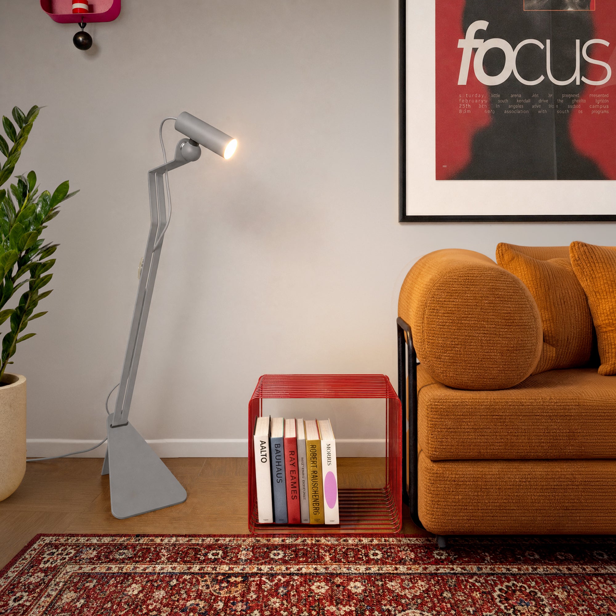 Tiltable floor lamp with adjustable magnetic spotlight and UK plug - Mario Tubo - Gray