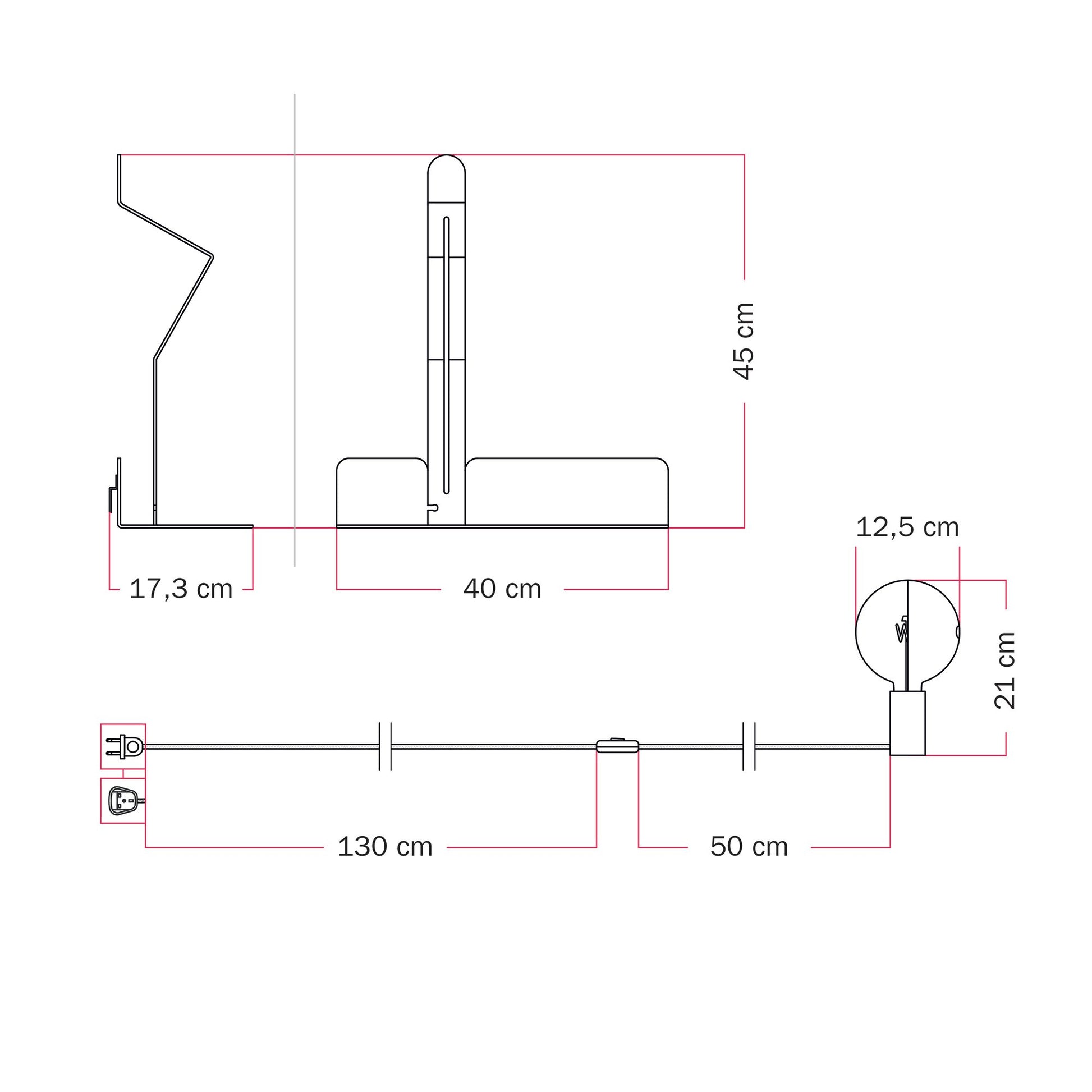 Lampada da parete con mensola, lampadina LED G125 verniciata e spina UK - Murio Talia - Arancione