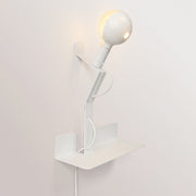 Lampada da parete con mensola, lampadina LED G125 verniciata e spina UK - Murio Talia - Bianco
