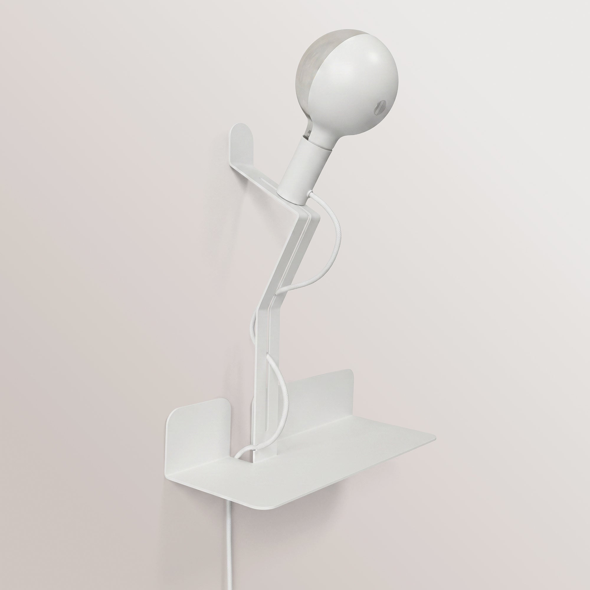 Wall lamp with shelf, painted LED G125 Light bulb and UK Plug - Murio Talia - White