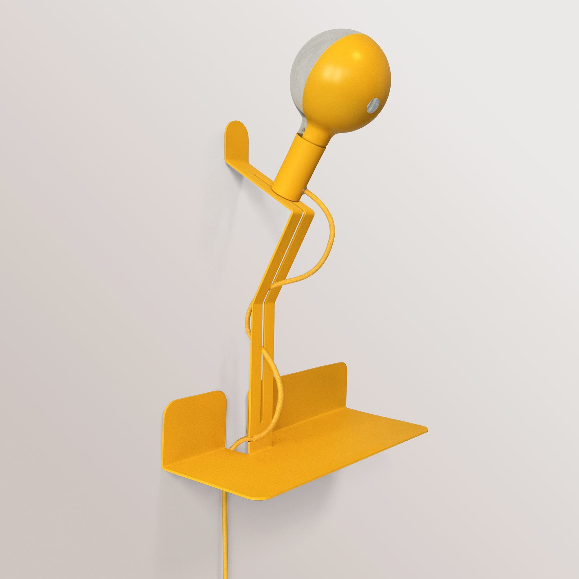 Wall lamp with shelf, painted LED G125 Light bulb and UK Plug - Murio Talia - Yellow