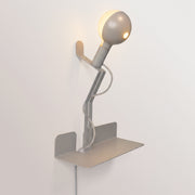 Wall lamp with shelf, painted LED G125 Light bulb and UK Plug - Murio Talia - Grey