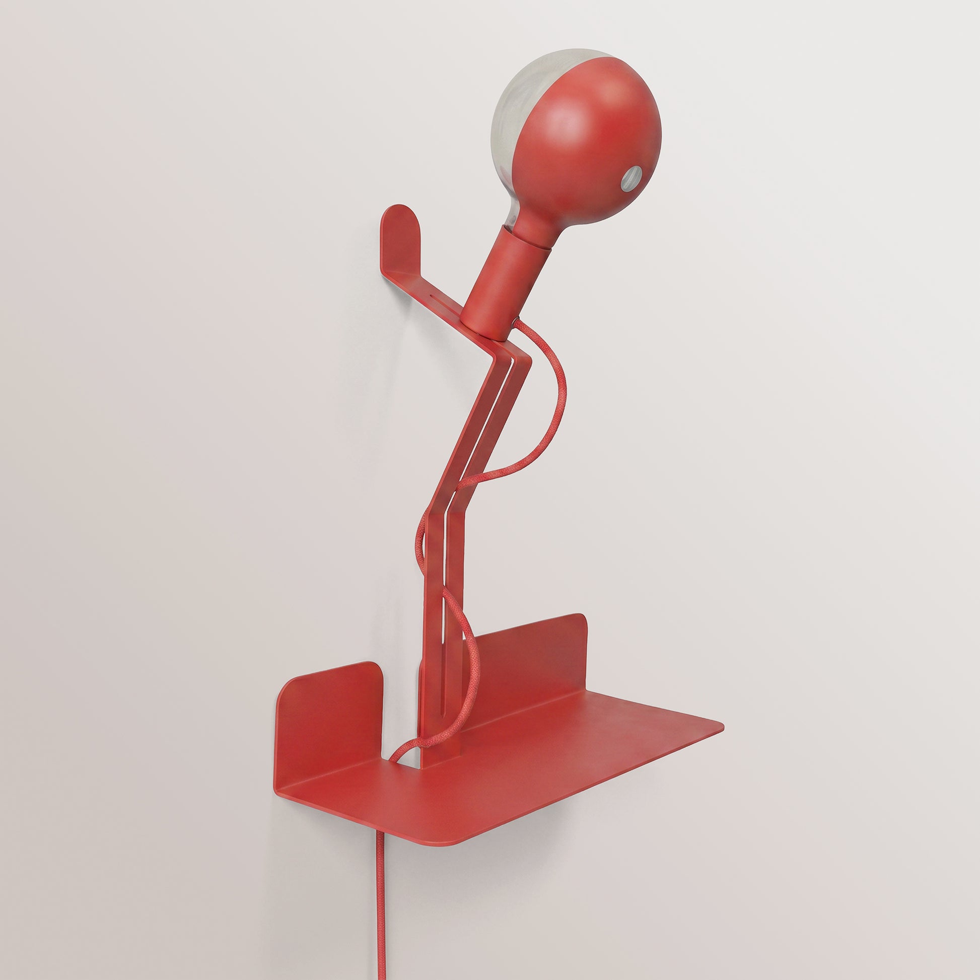 Lampada da parete con mensola, lampadina LED G125 verniciata e spina UK - Murio Talia - Rosso