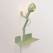 Wall lamp with shelf, painted G125 LED Light bulb and UK Plug - Murio Talia - Green